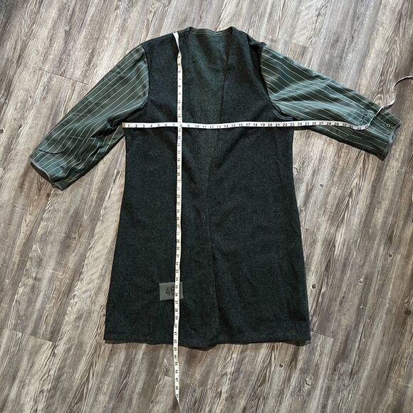 Vintage Military Wool Overcoat Liner Gray Green Pinstripe Sleeve Size 48 - Picture 4 of 5